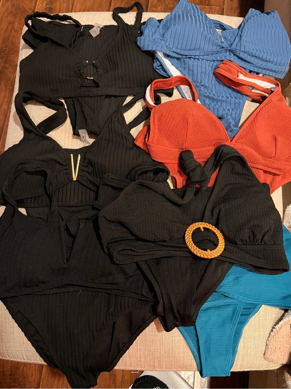 SHEIN Bikini Sets in Black, Rust Orange & Teal Blue